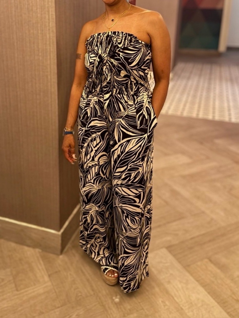 Black & Cream Wide Leg Jumpsuit